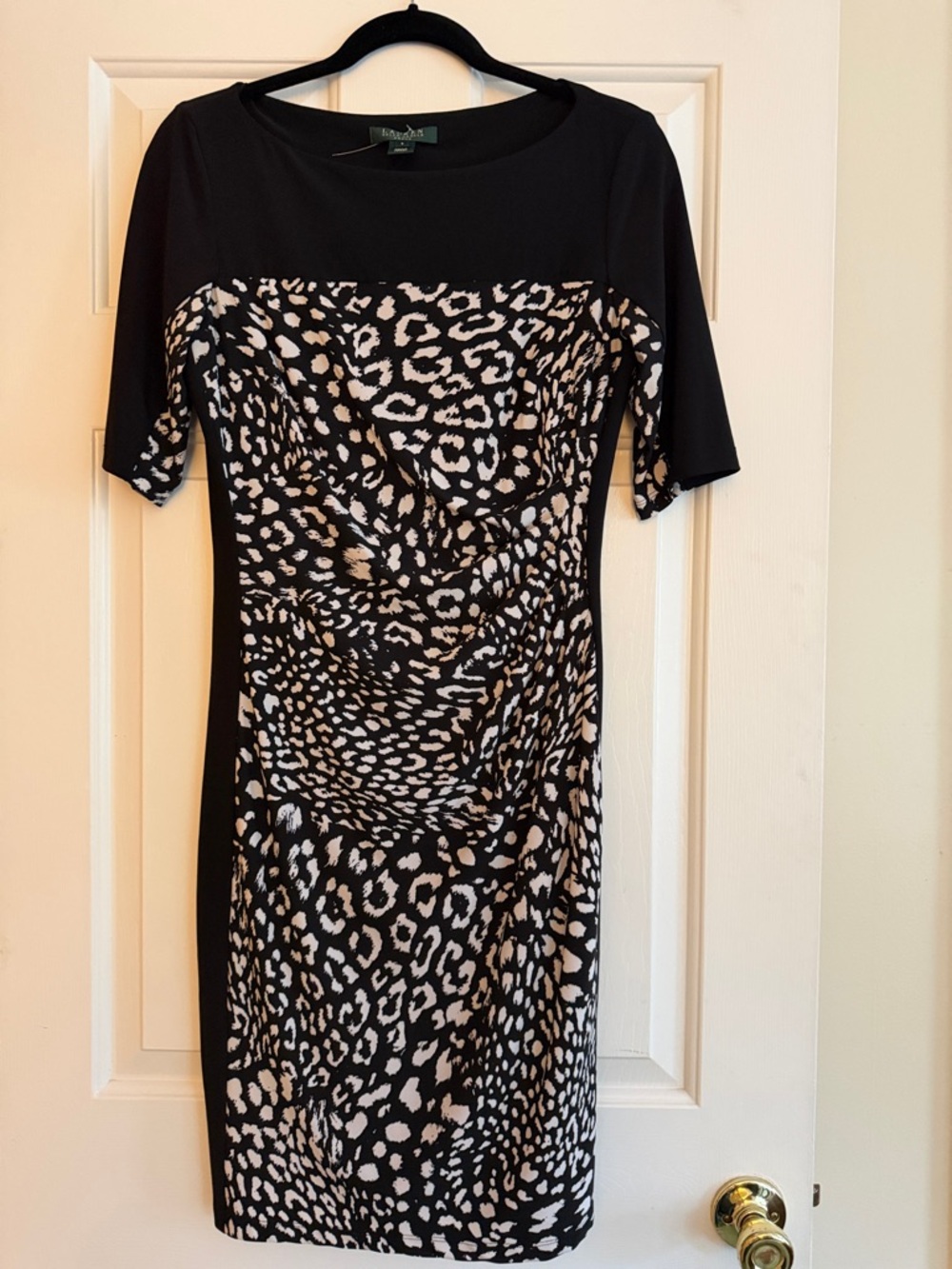 Lauren Ralph Lauren Black and Beige Animal Print Midi Dress
